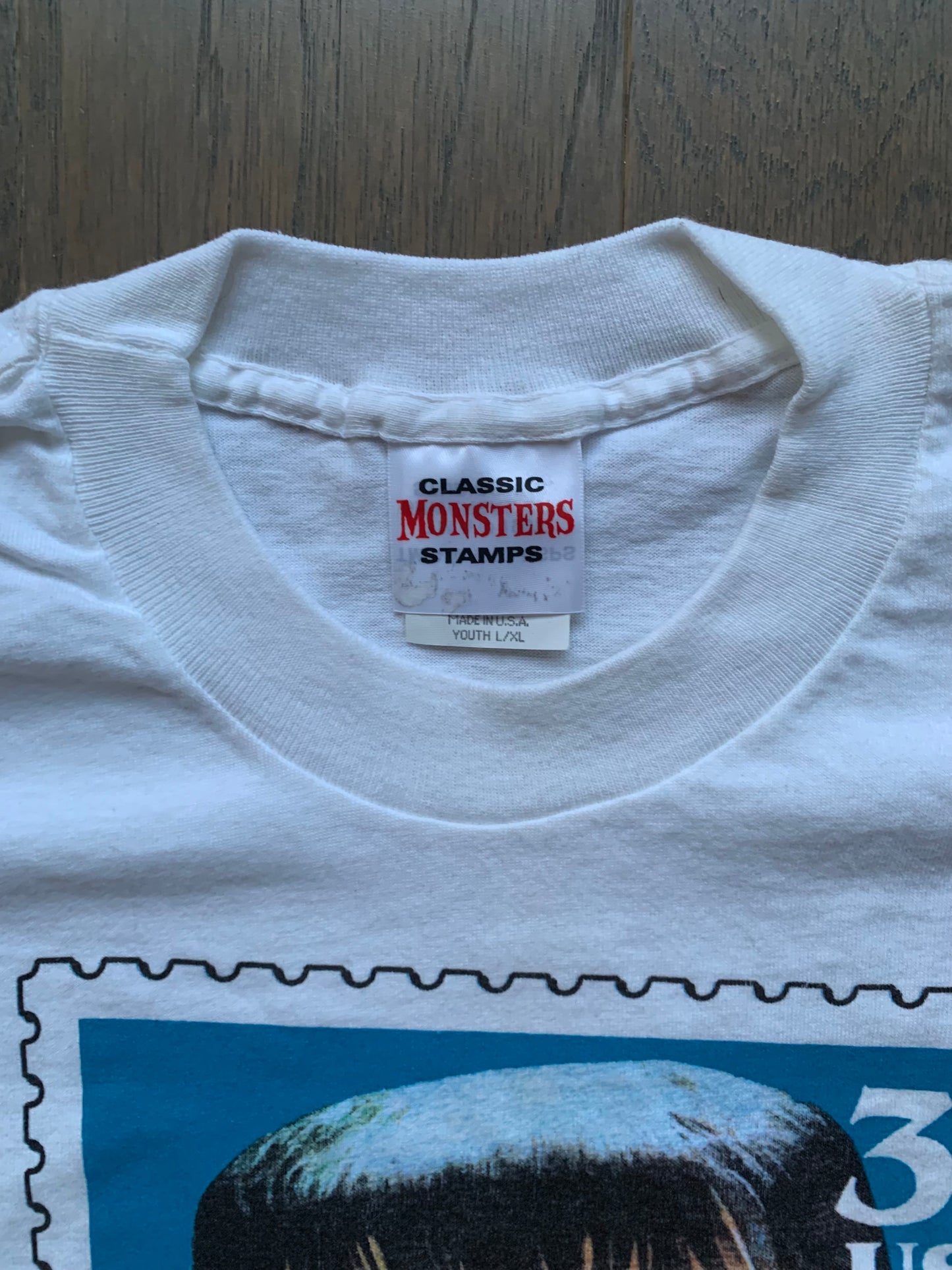 Vintage 90s Boris Karloff Frankenstein USA Monster Stamp T Shirt