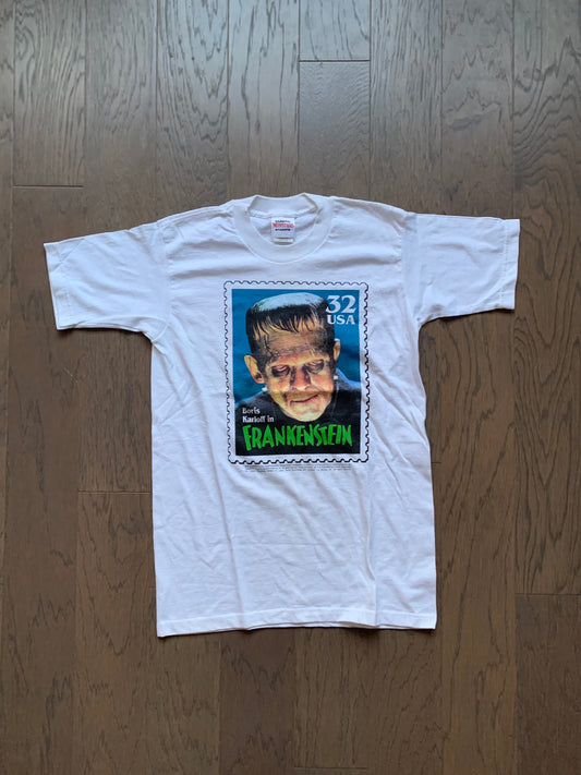 Vintage 90s Boris Karloff Frankenstein USA Monster Stamp T Shirt